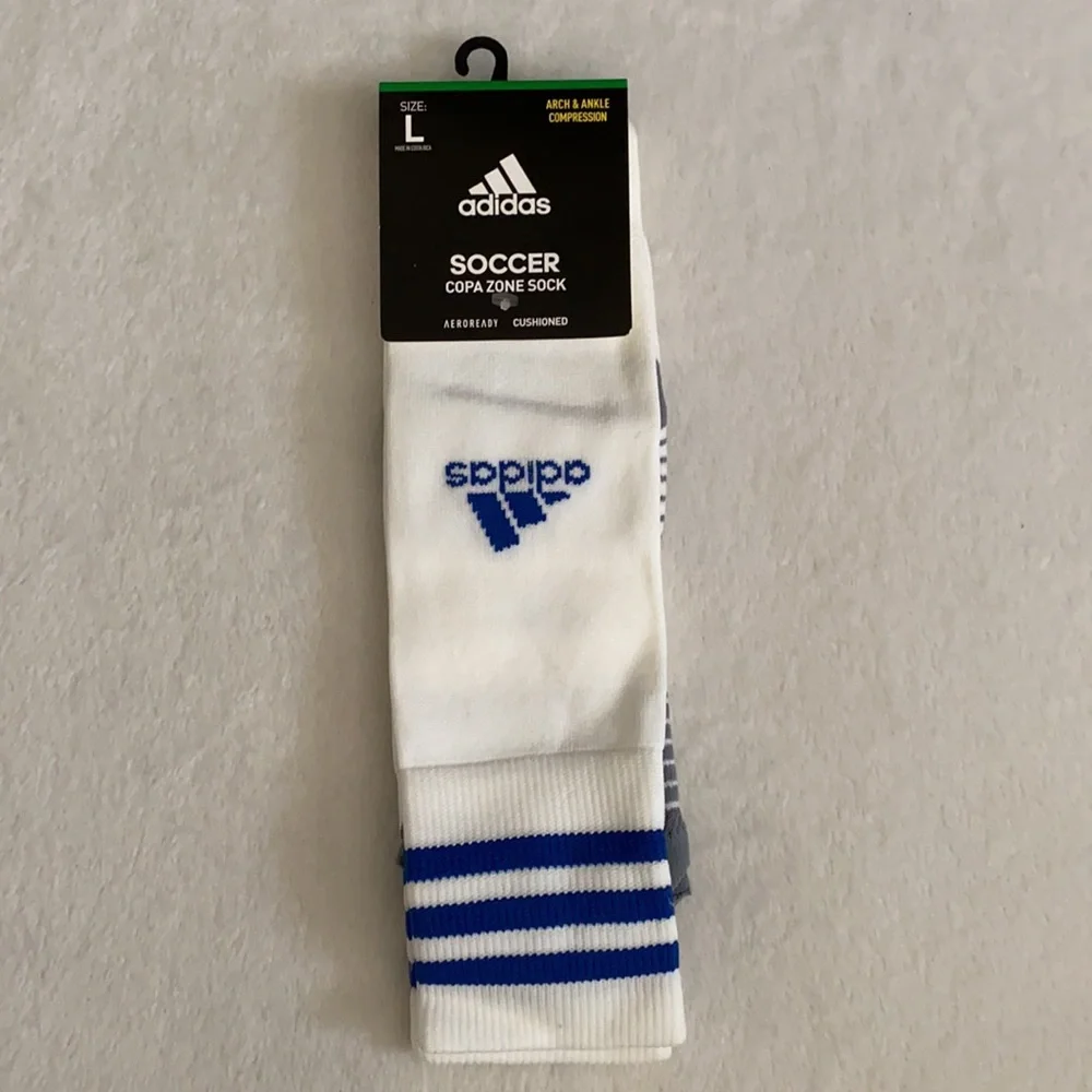 {NWT} Adidas | Copa Zone Cushion IV Over The Calf Soccer Socks White/Blue (L)
